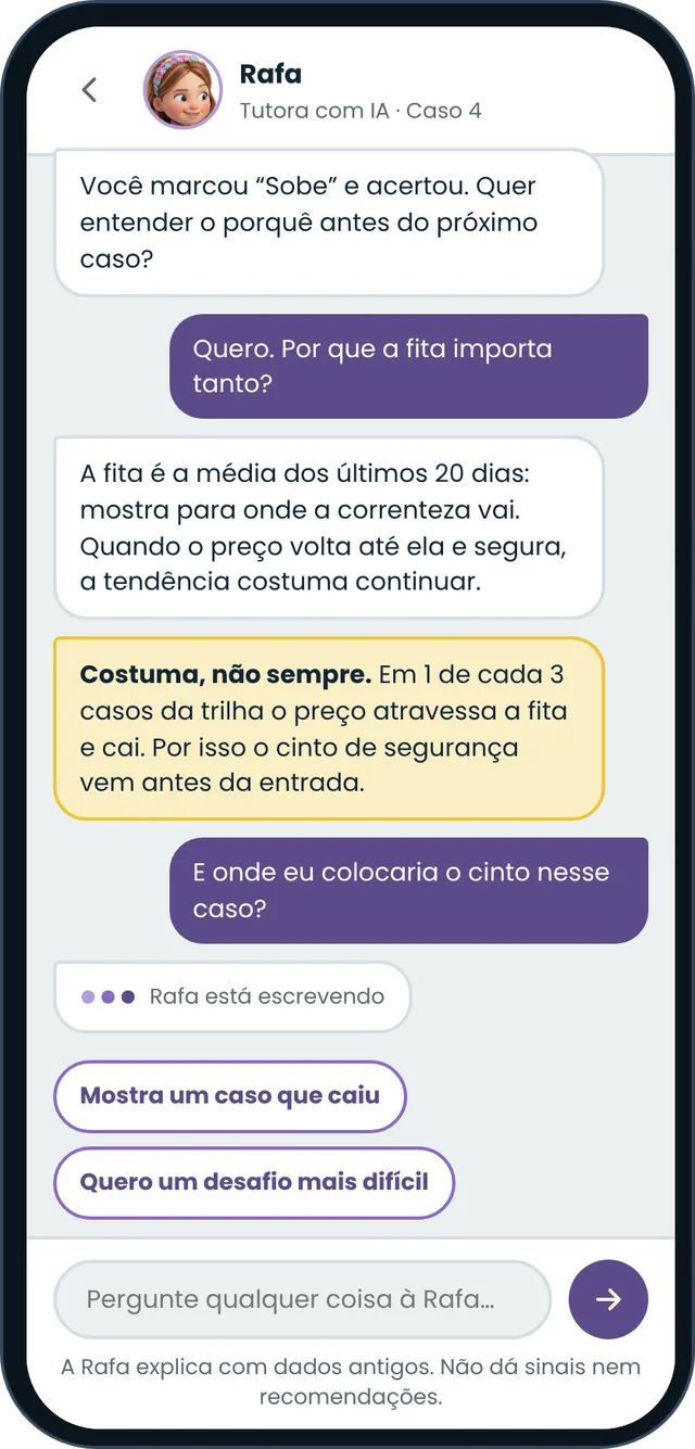 Tela do app: conversa com a Rafa explicando por que a fita importa
